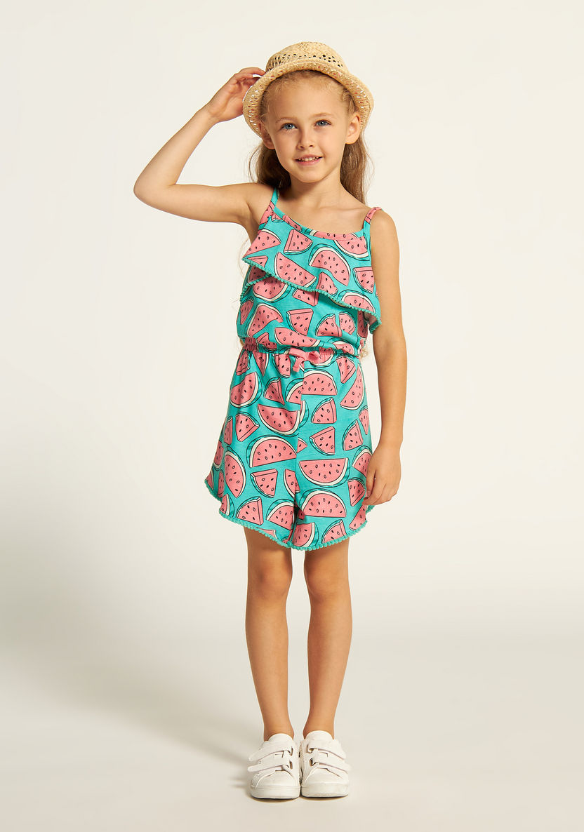 Juniors Watermelon Print Sleeveless Playsuit with Ruffle Detail-Rompers%2C Dungarees and Jumpsuits-image-0