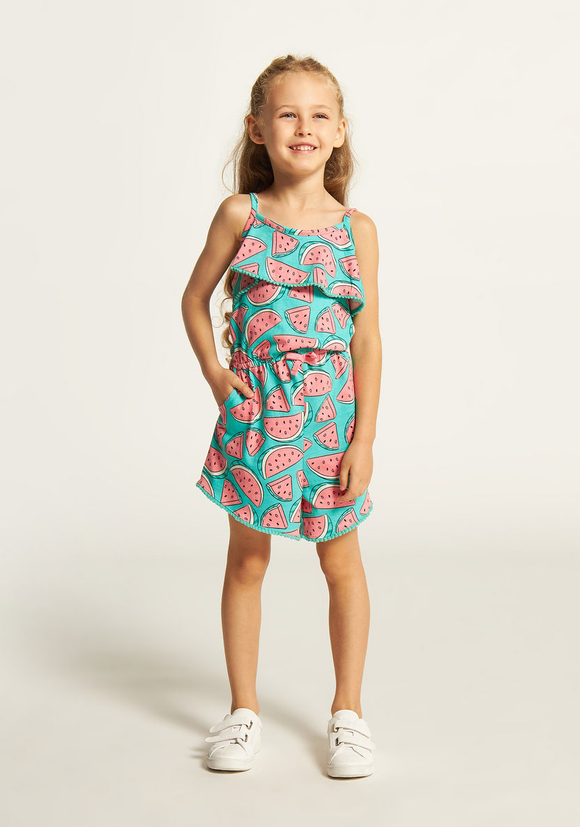 Juniors Watermelon Print Sleeveless Playsuit with Ruffle Detail-Rompers%2C Dungarees and Jumpsuits-image-1