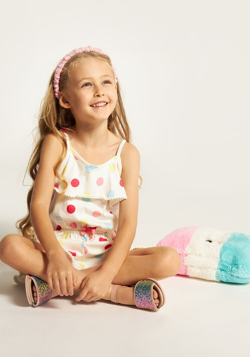 Juniors Polka Print Sleeveless Playsuit with Ruffle Detail-Rompers%2C Dungarees and Jumpsuits-image-0