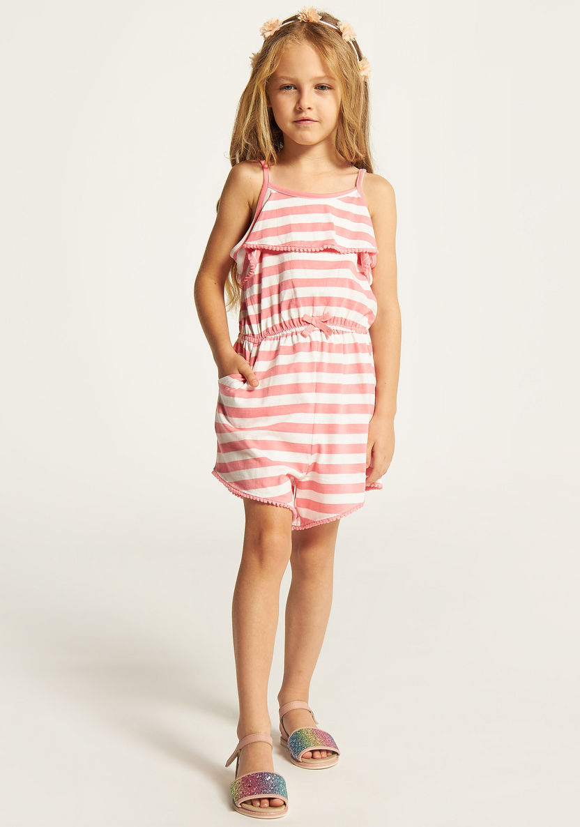 Juniors Striped Sleeveless Playsuit with Ruffle Detail-Rompers, Dungarees & Jumpsuits-image-1