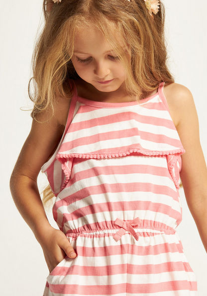 Juniors Striped Sleeveless Playsuit with Ruffle Detail