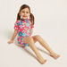Juniors Floral Print Swimsuit with Short Sleeves-Swimwear-thumbnail-0