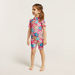 Juniors Floral Print Swimsuit with Short Sleeves-Swimwear-thumbnail-1
