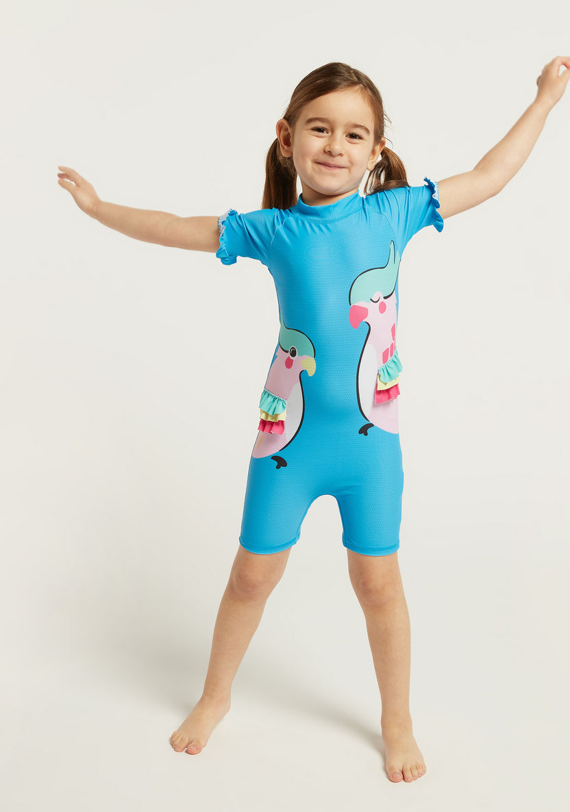 Juniors Printed Swimsuit with Short Sleeves-Swimwear-image-0