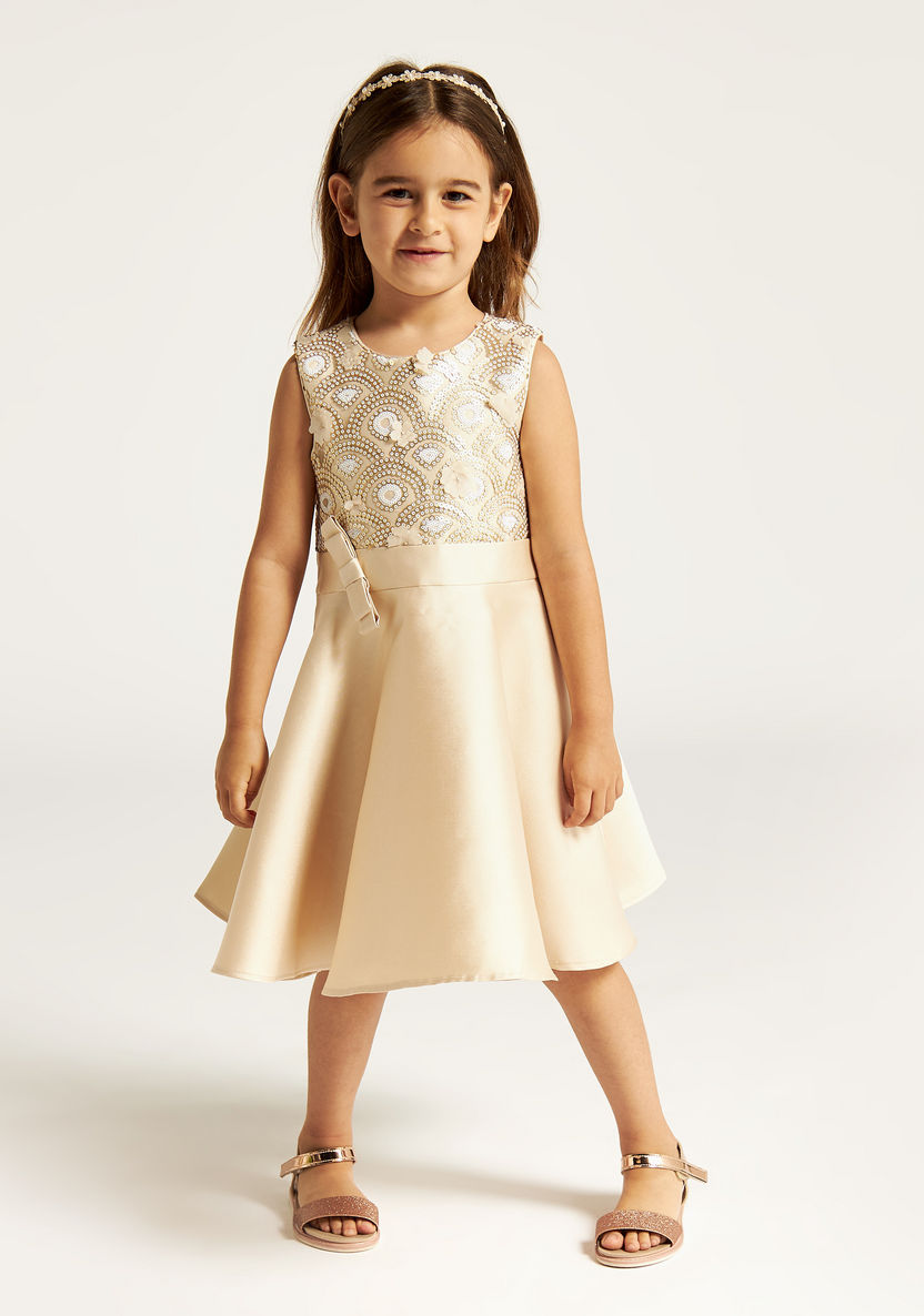 Juniors Embellished Sleeveless A-line Dress with Zip Closure-Dresses%2C Gowns and Frocks-image-2