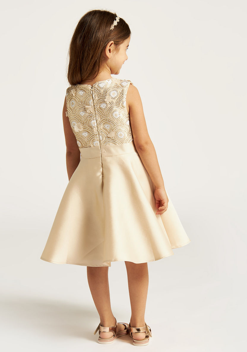 Juniors Embellished Sleeveless A-line Dress with Zip Closure-Dresses%2C Gowns and Frocks-image-3