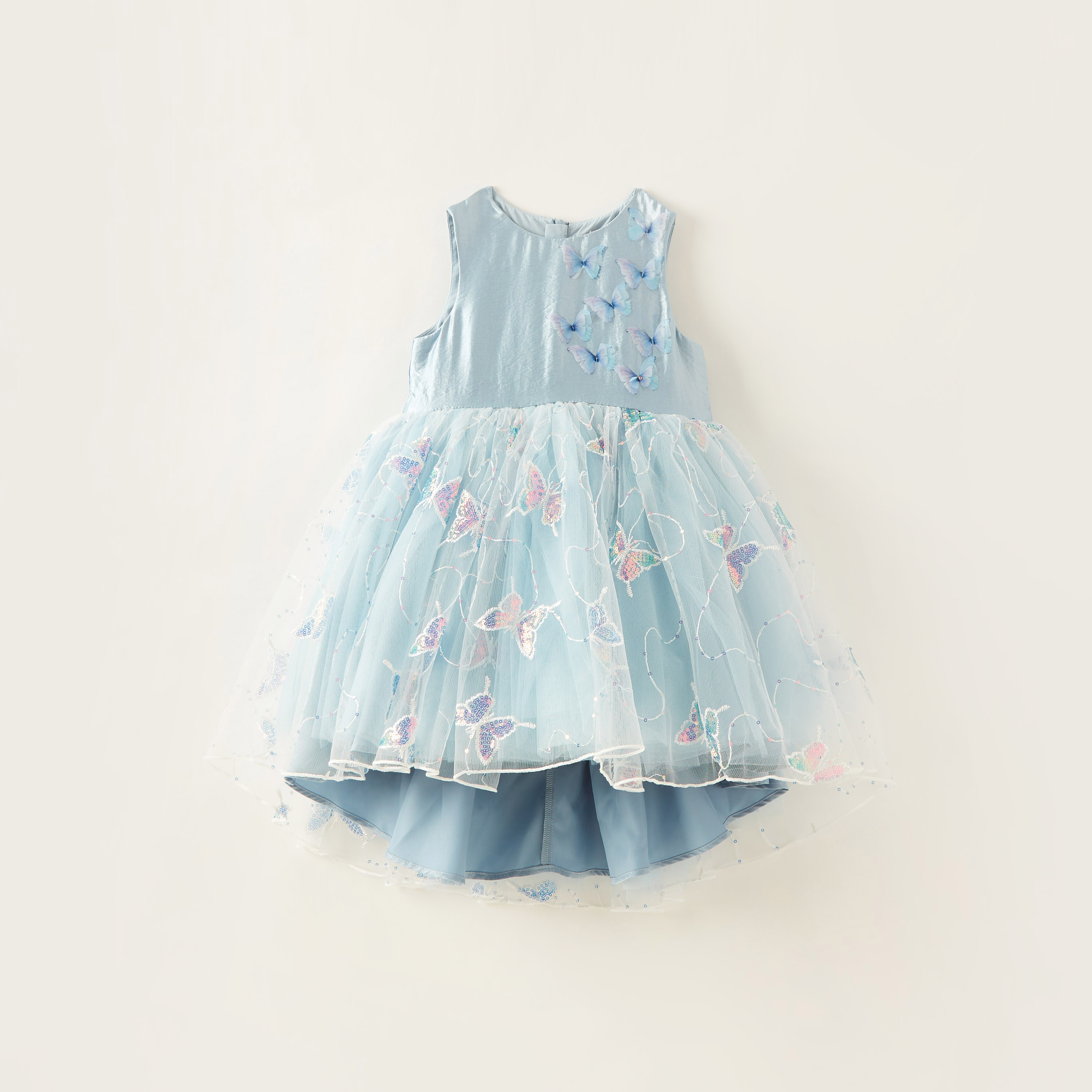 Juniors Butterfly Print Sleeveless Dress with Zip Closure and Mesh Detail-girls-clothing-dressesandjumpsuits-image-1