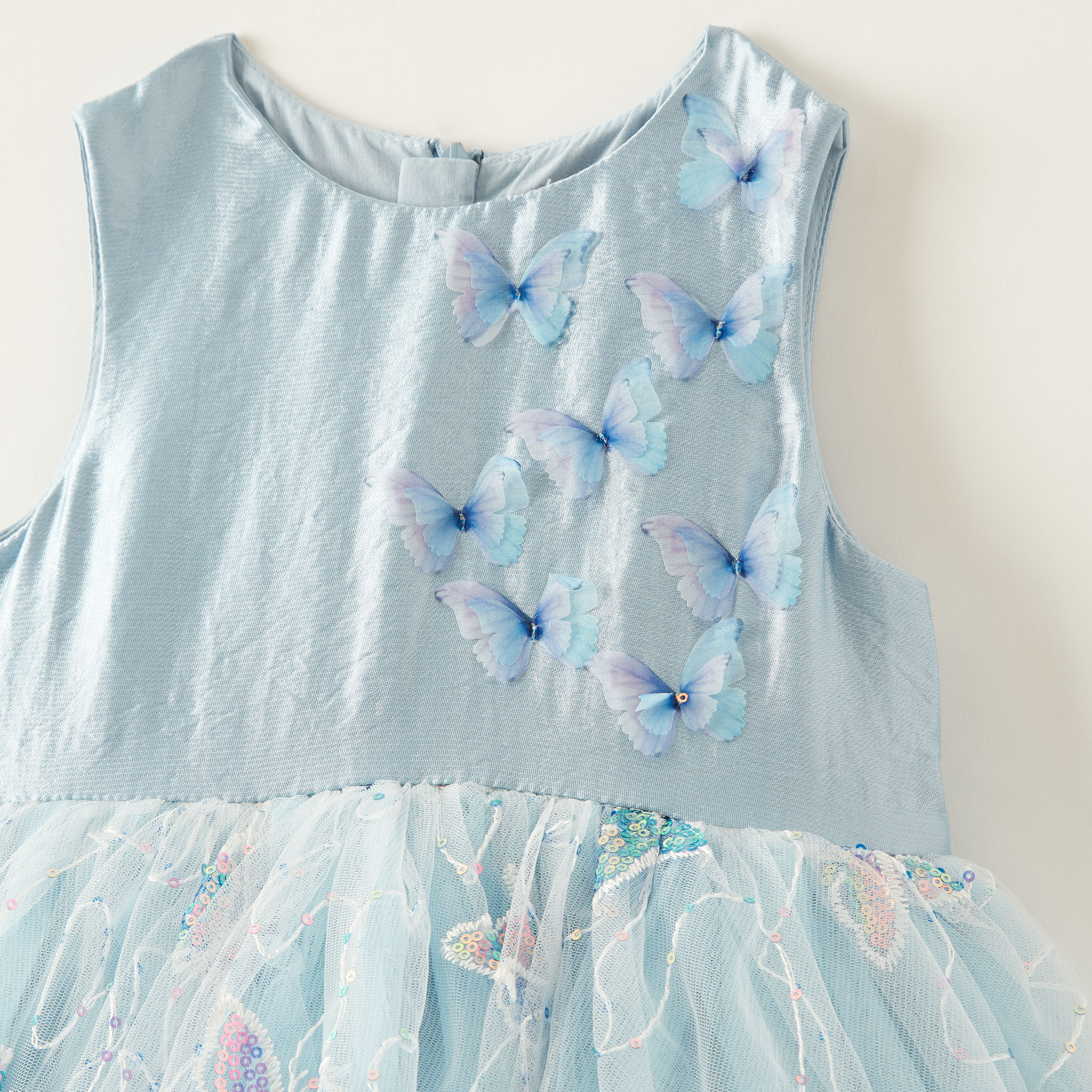 Juniors Butterfly Print Sleeveless Dress with Zip Closure and Mesh Detail-girls-clothing-dressesandjumpsuits-image-2