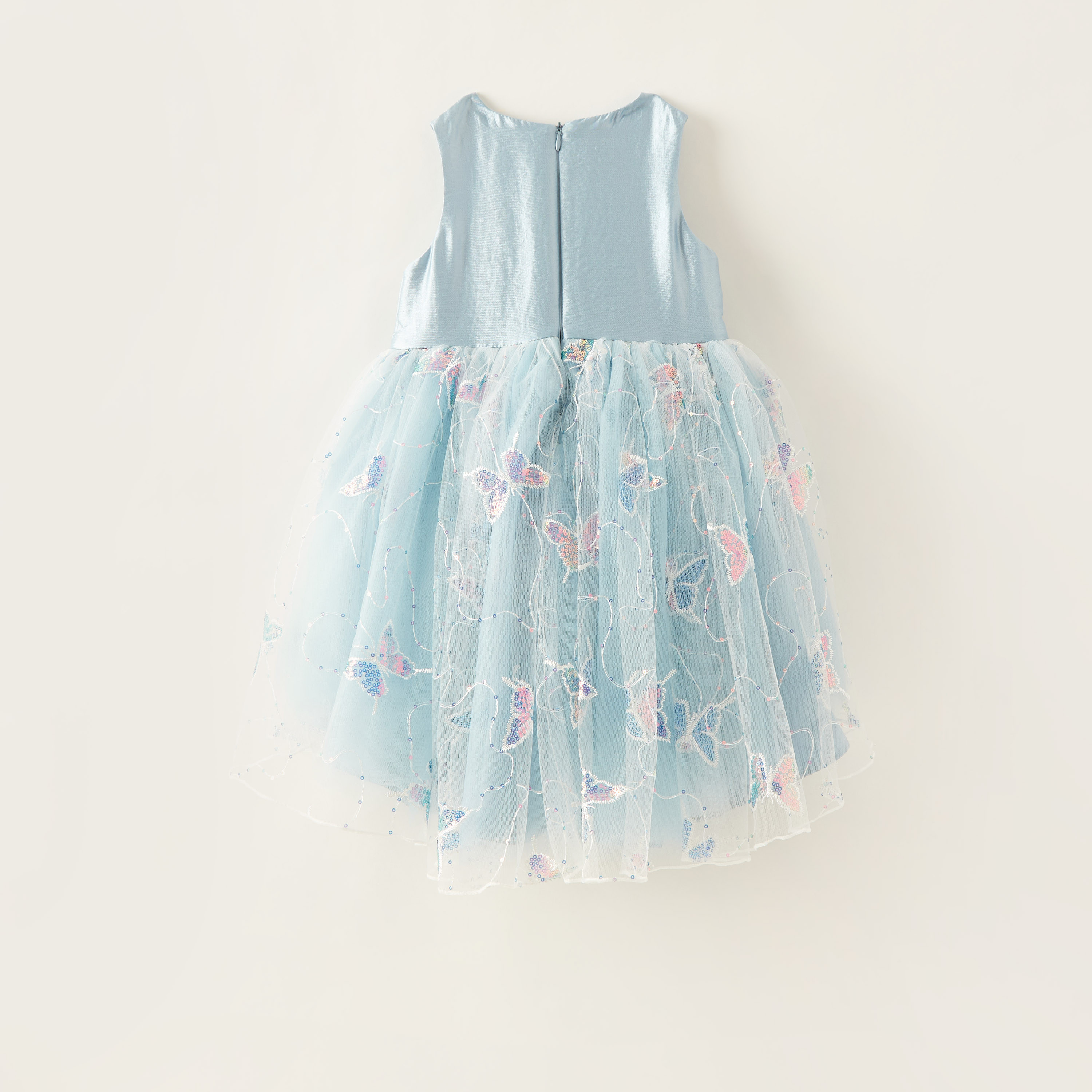 Juniors Butterfly Print Sleeveless Dress with Zip Closure and Mesh Detail-girls-clothing-dressesandjumpsuits-image-4