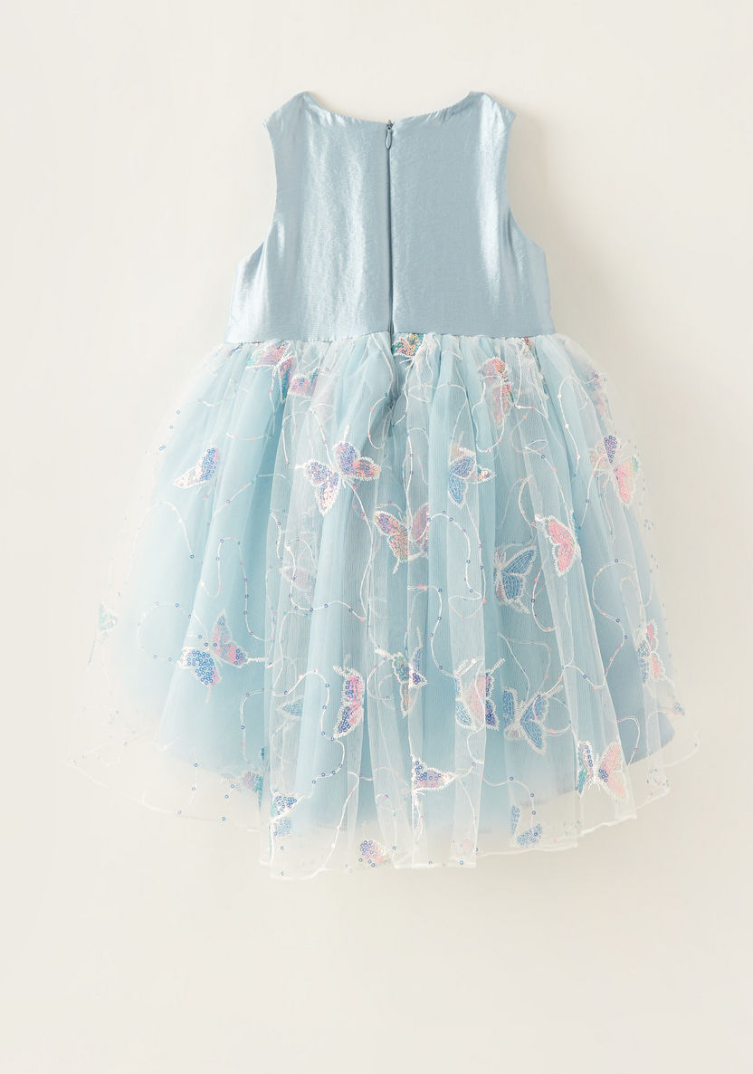 Juniors Butterfly Print Sleeveless Dress with Zip Closure and Mesh Detail-Dresses%2C Gowns and Frocks-image-3