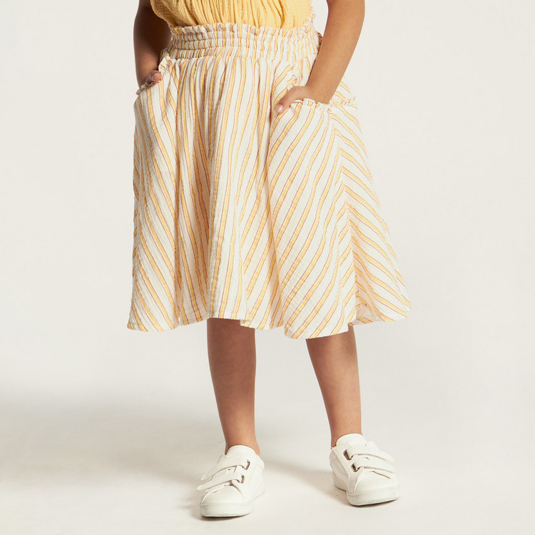 Striped Mid-Rise Skirt with Elasticated Waistband and Pockets