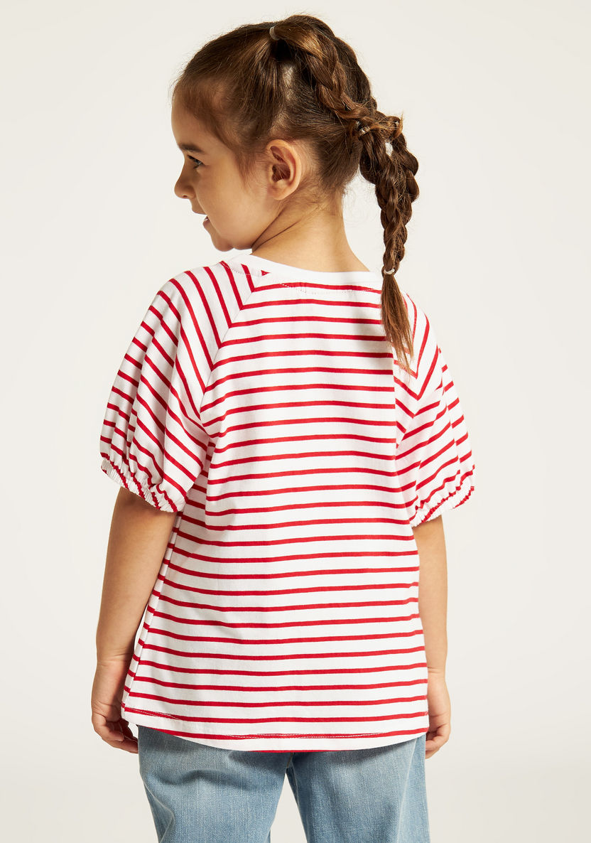 Lee Cooper Striped Round Neck T-shirt with Short Sleeves and Embellished Detail-T Shirts-image-3