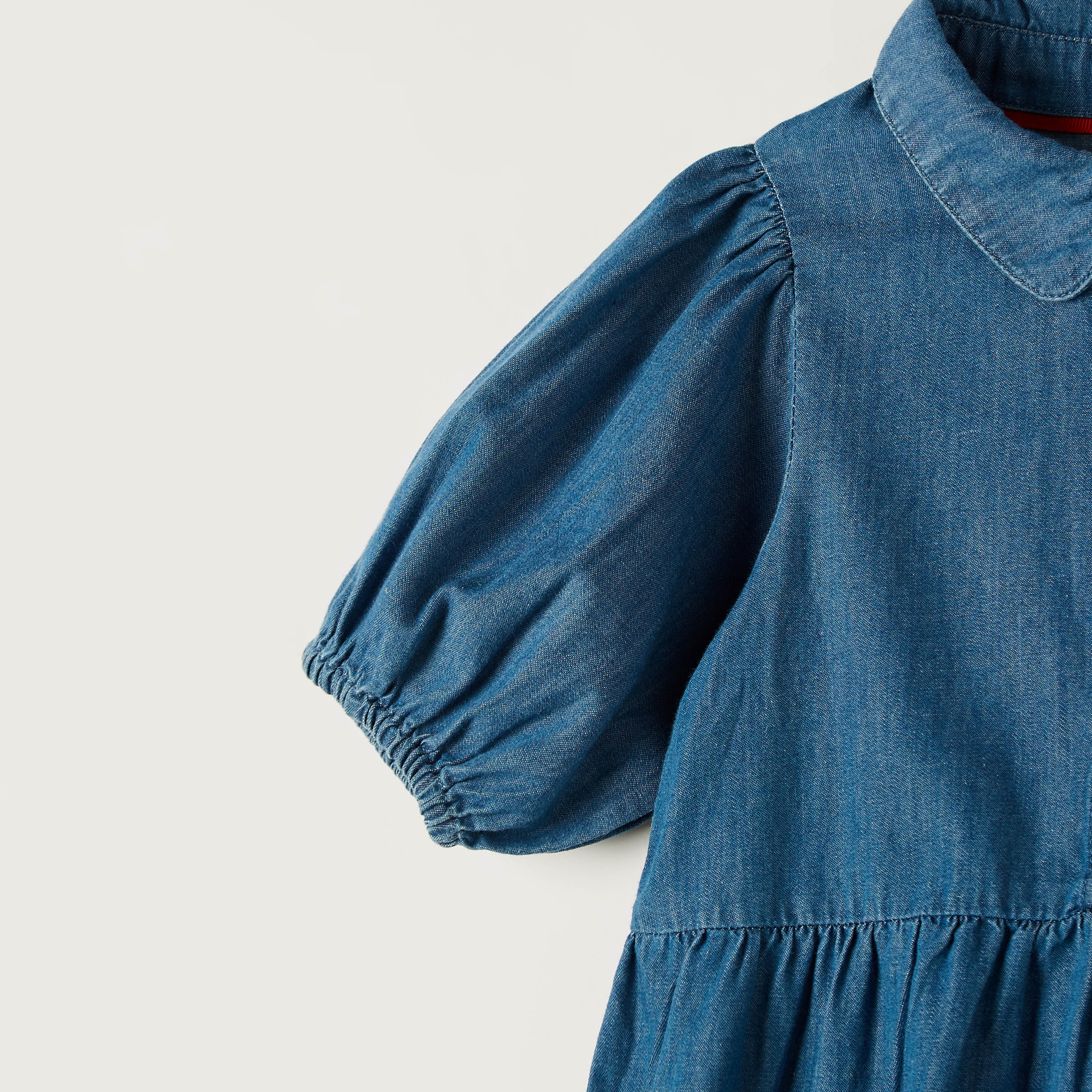 Lee Cooper Solid Tiered Dress with Collared Neck and Puff Sleeves-girls-clothing-dressesandjumpsuits-image-2