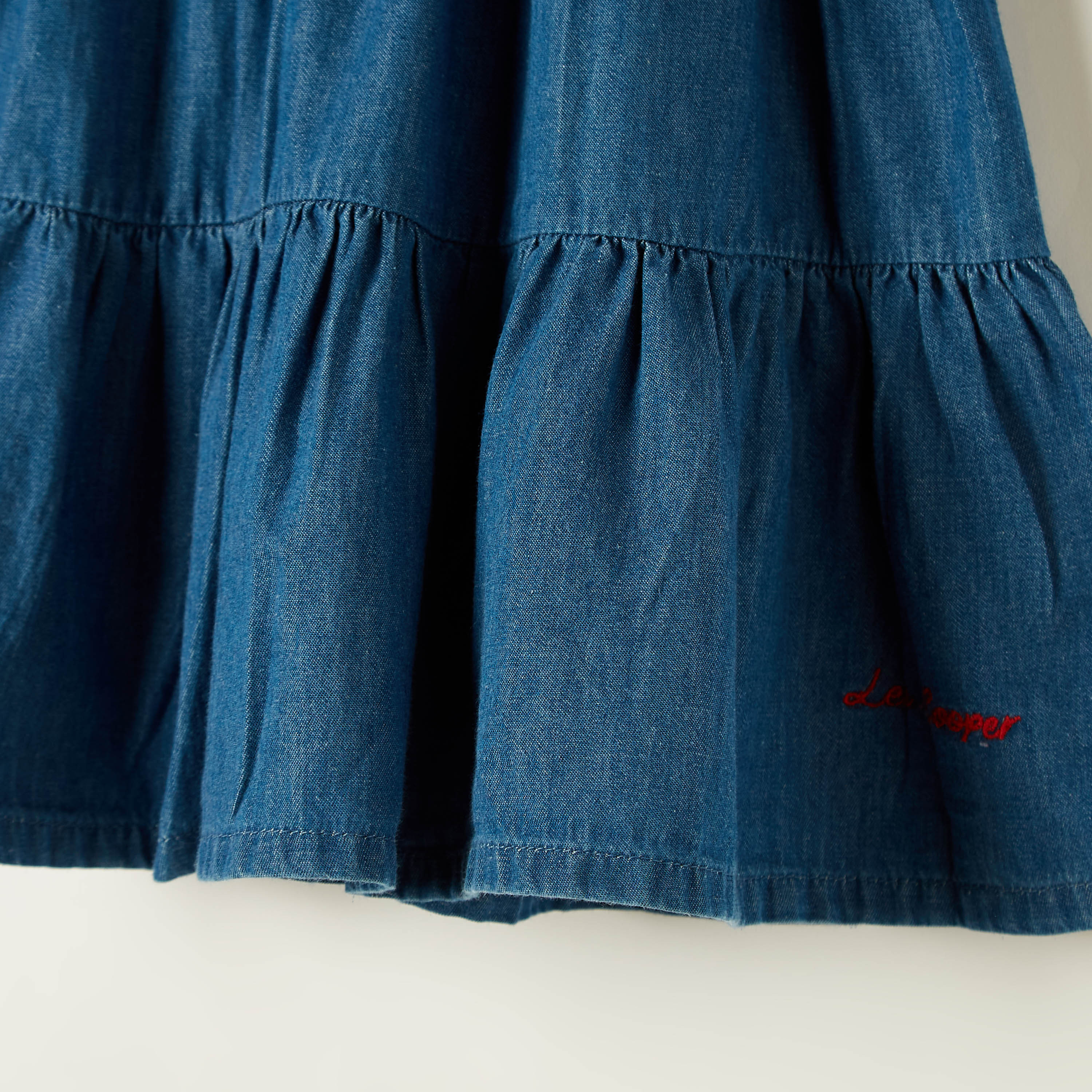 Lee Cooper Solid Tiered Dress with Collared Neck and Puff Sleeves-girls-clothing-dressesandjumpsuits-image-4