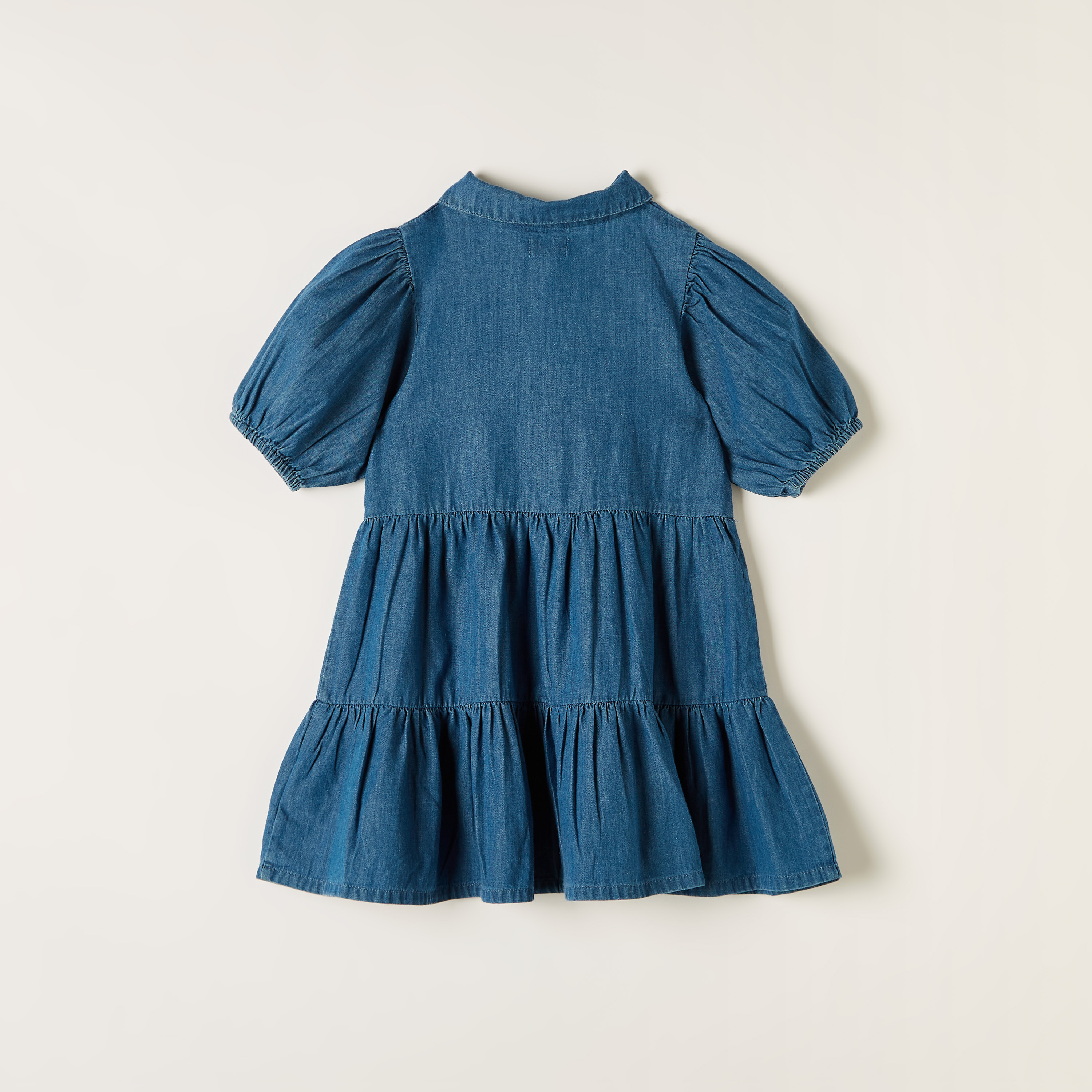 Lee Cooper Solid Tiered Dress with Collared Neck and Puff Sleeves-girls-clothing-dressesandjumpsuits-image-5