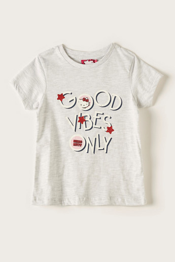 Sanrio Printed T-shirt with Round Neck and Short Sleeves