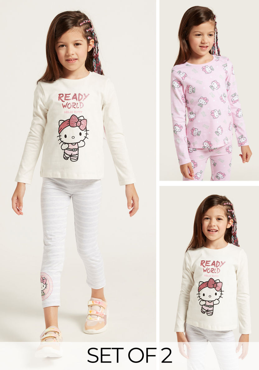 Sanrio Hello Kitty Print T-shirt with Long Sleeves - Set of 2-T Shirts-image-0