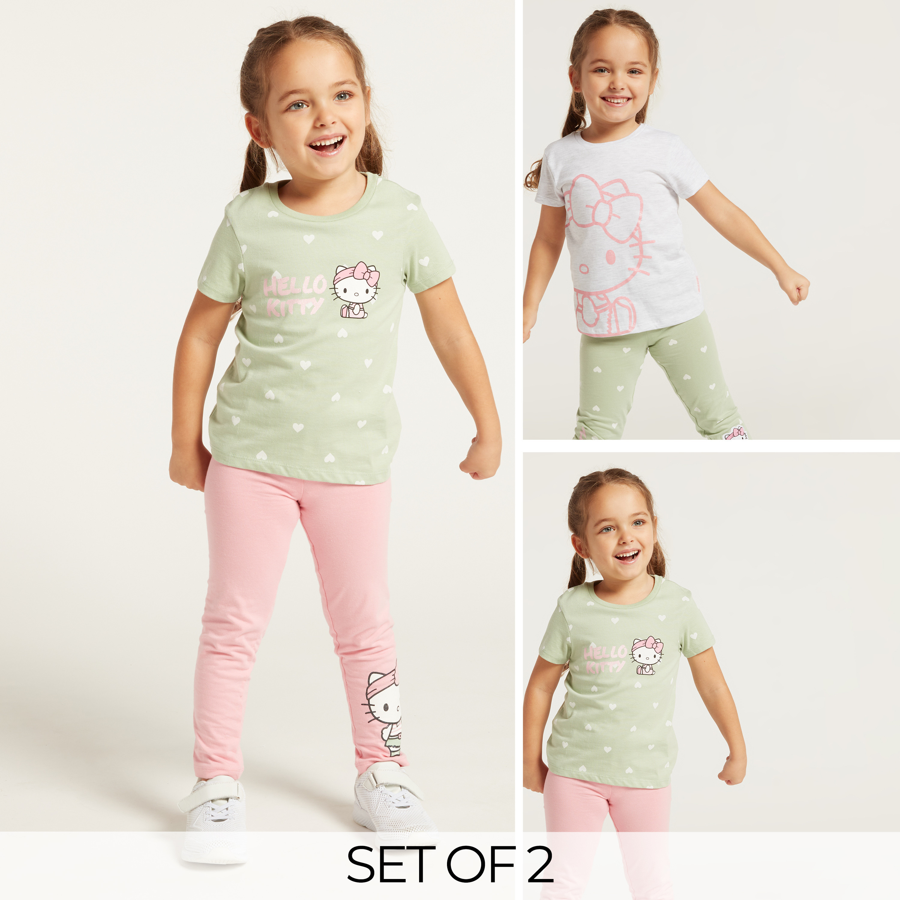 Sanrio Hello Kitty Print T-shirt with Short Sleeves - Set of 2-girls-clothing-tshirts-image-1