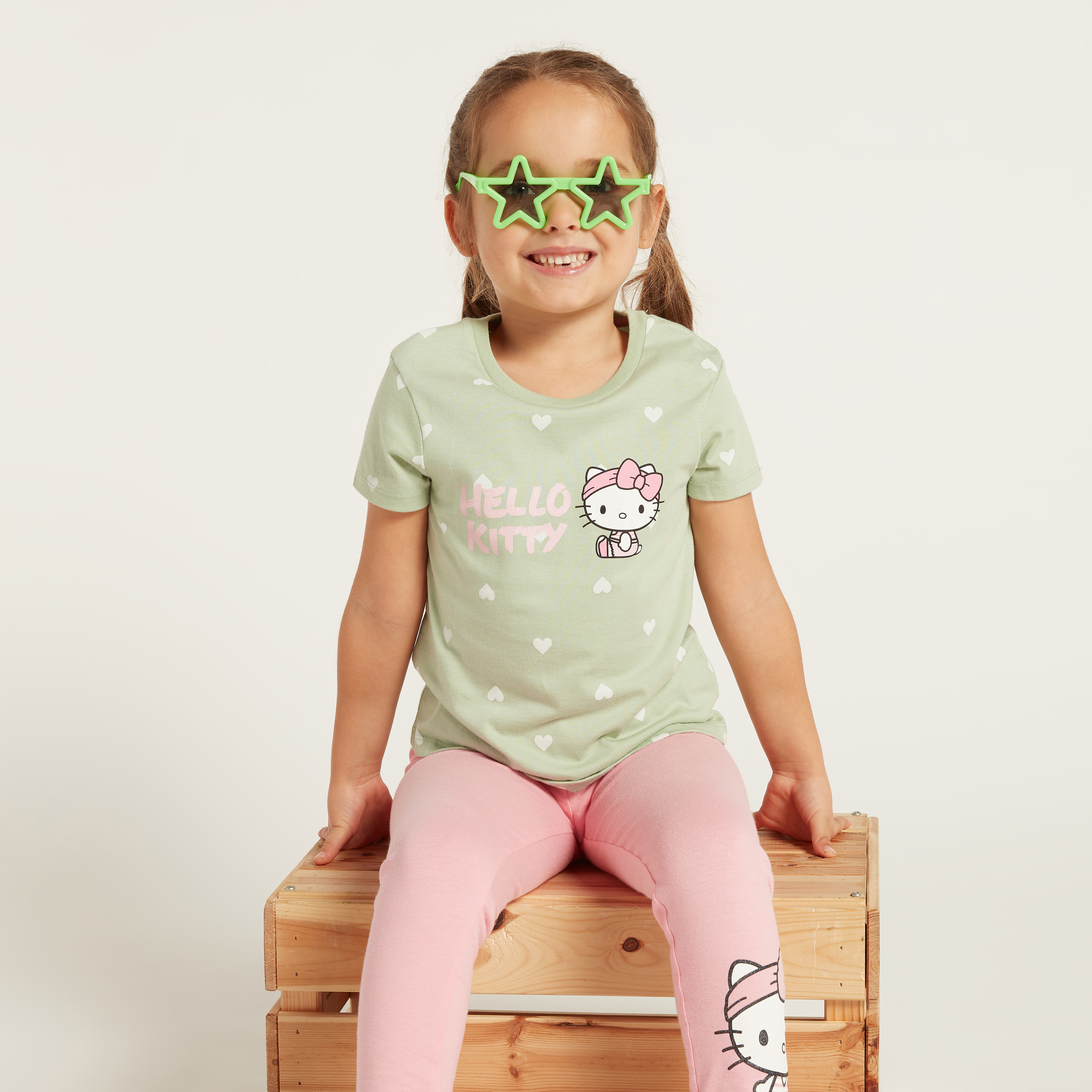 Sanrio Hello Kitty Print T-shirt with Short Sleeves - Set of 2-girls-clothing-tshirts-image-2