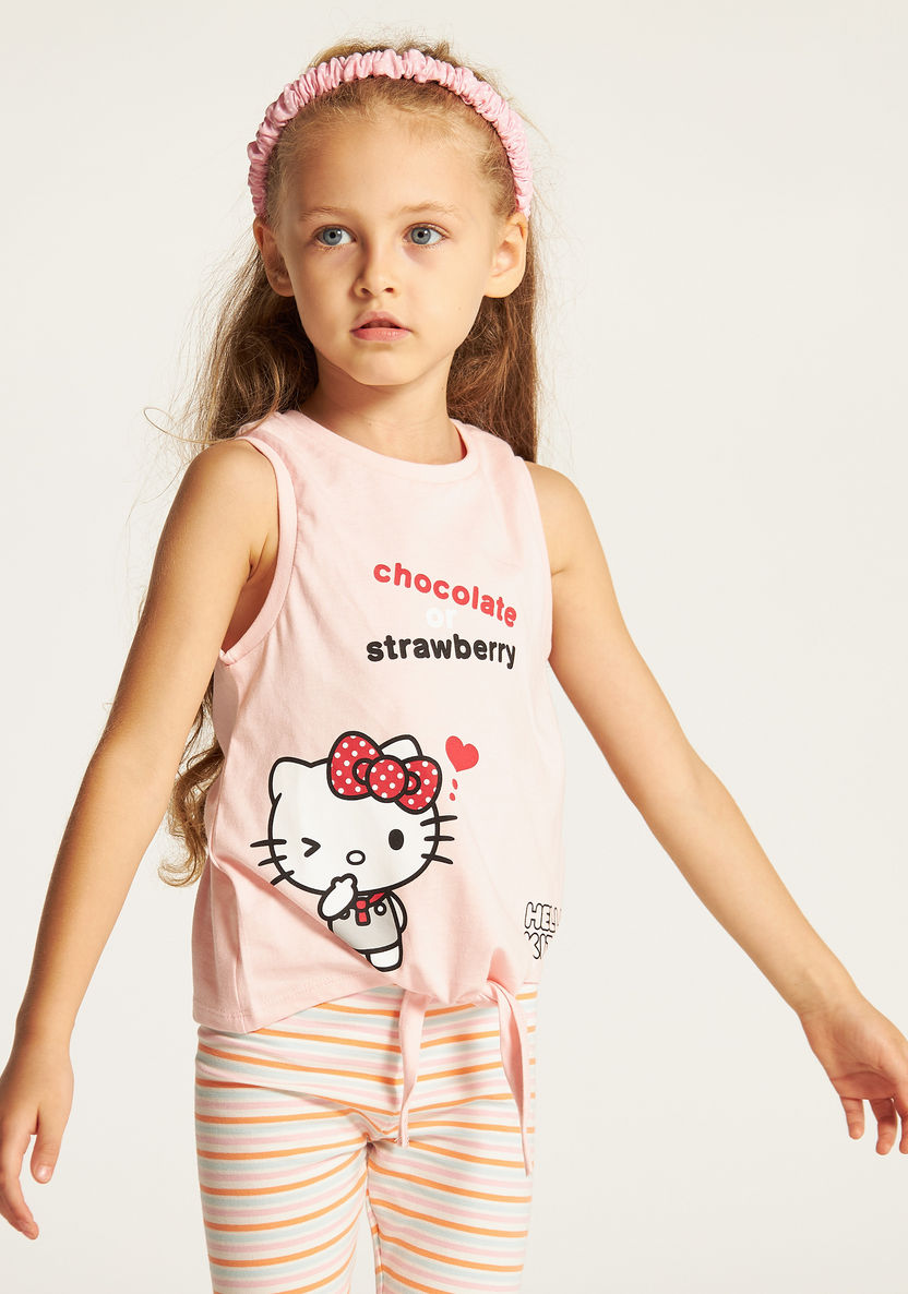 Sanrio Hello Kitty Print Sleeveless T-shirt with Crew Neck and Tie-Up Front-T Shirts-image-1
