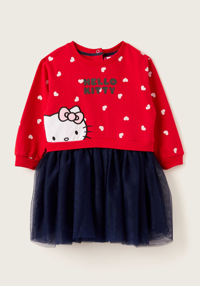 Sanrio Hello Kitty Print Knit Dress with Long Sleeves-Dresses%2C Gowns and Frocks-image-0