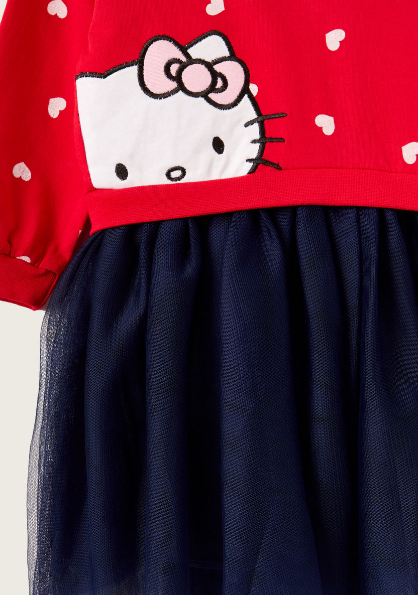 Sanrio Hello Kitty Print Knit Dress with Long Sleeves-Dresses%2C Gowns and Frocks-image-2