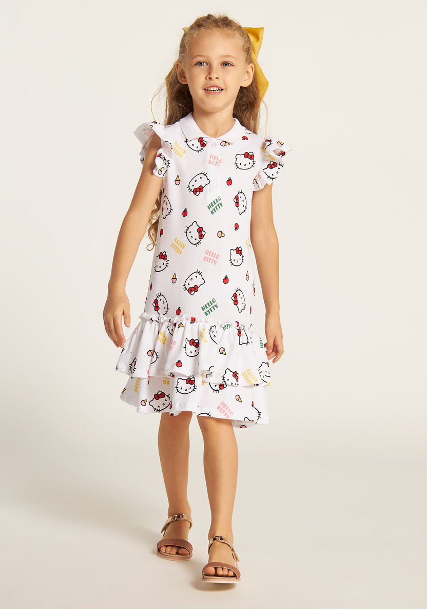 Sanrio Hello Kitty Print Dress with Short Sleeves and Button Closure-Dresses, Gowns & Frocks-image-1