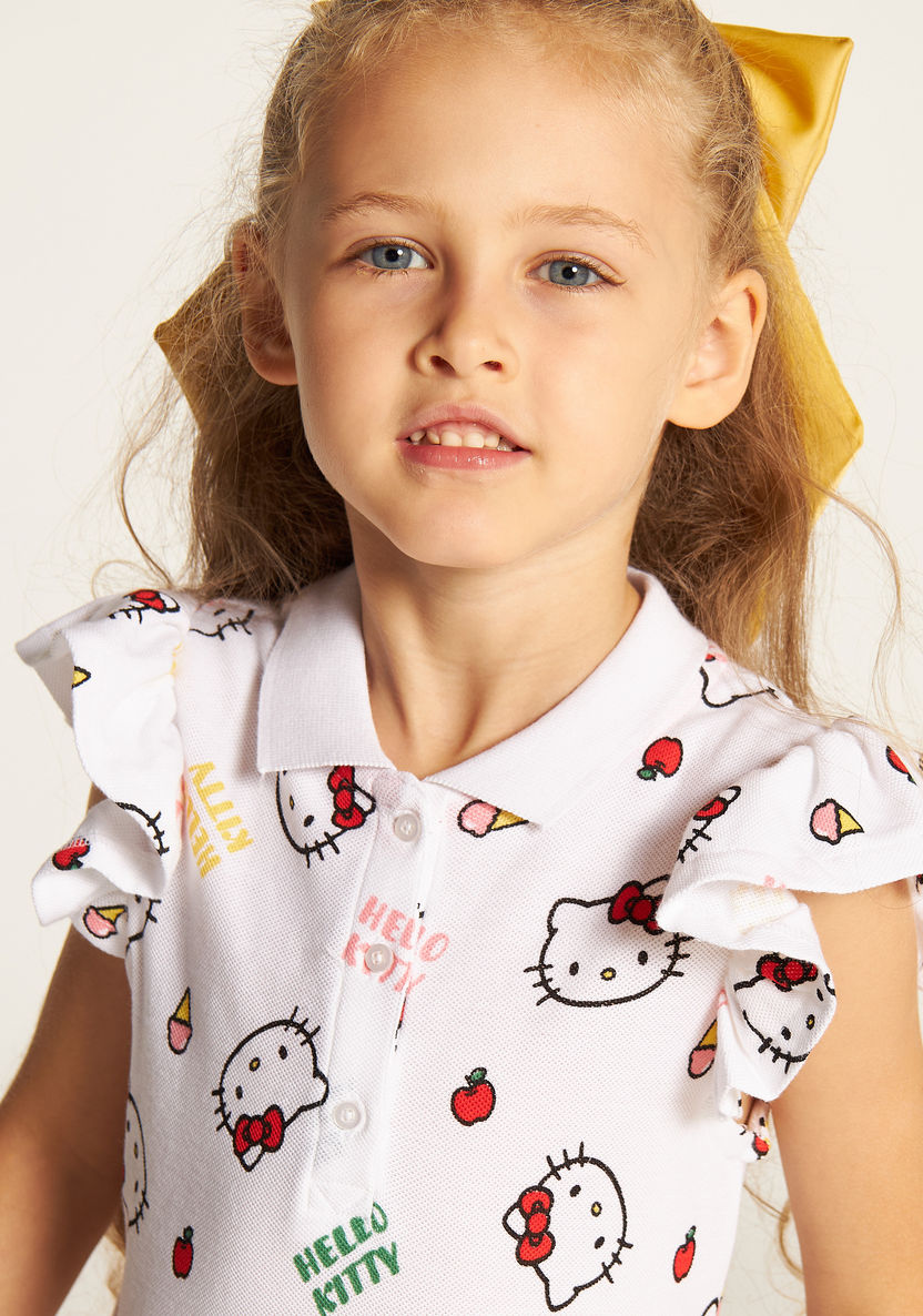 Sanrio Hello Kitty Print Dress with Short Sleeves and Button Closure-Dresses, Gowns & Frocks-image-2
