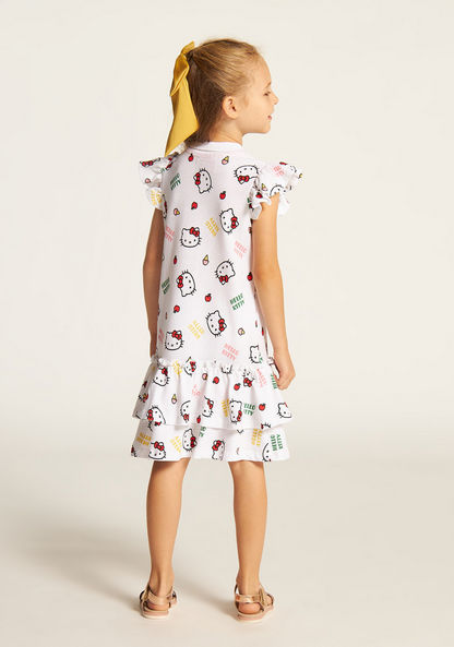 Sanrio Hello Kitty Print Dress with Short Sleeves and Button Closure