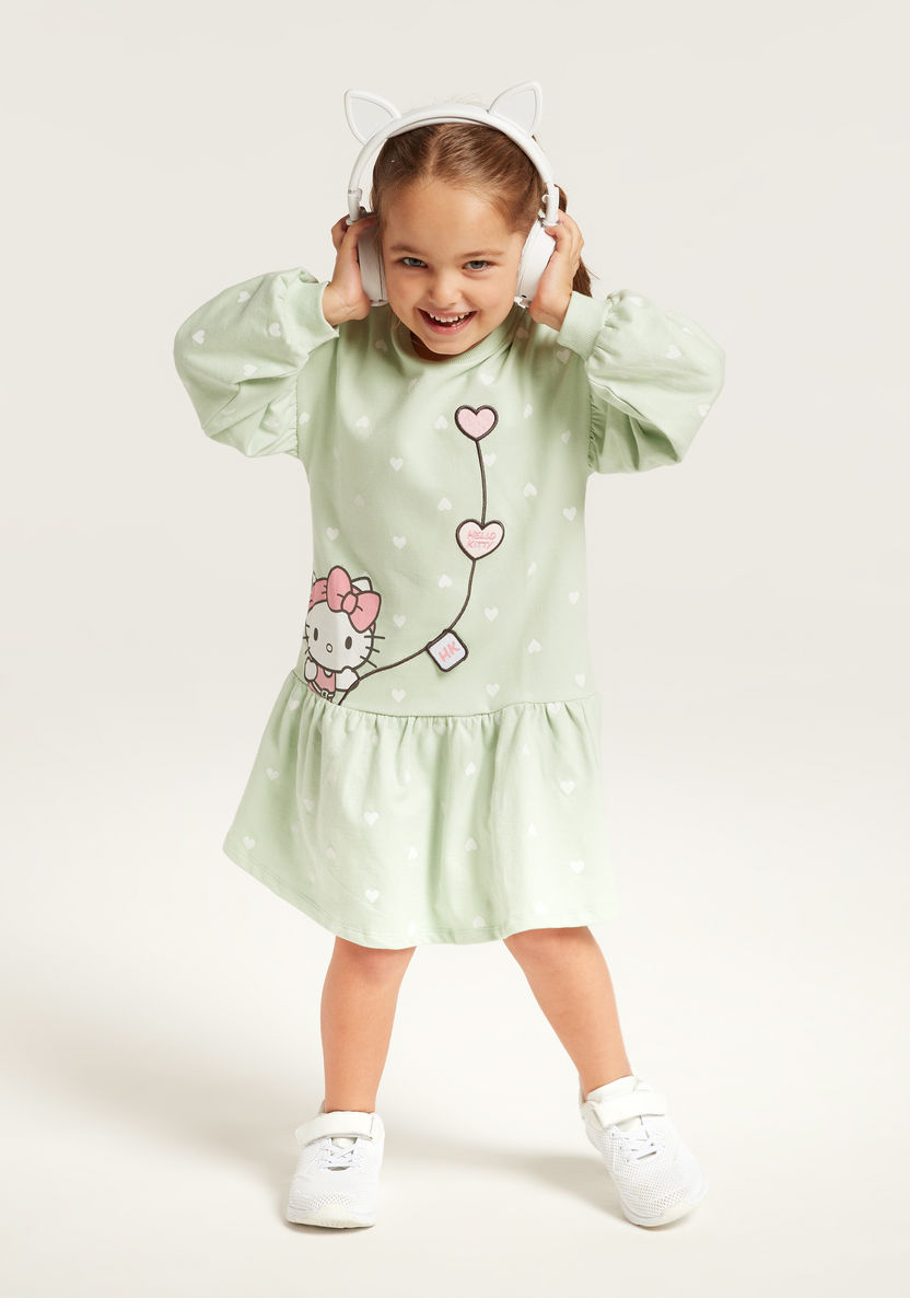 Sanrio Hello Kitty Drop Waist Dress with Round Neck and Long Sleeves-Dresses%2C Gowns and Frocks-image-0