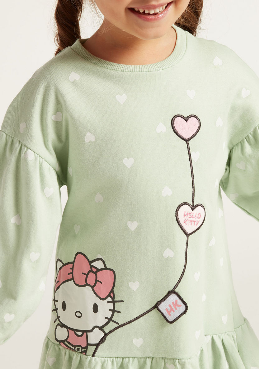 Sanrio Hello Kitty Drop Waist Dress with Round Neck and Long Sleeves-Dresses%2C Gowns and Frocks-image-2