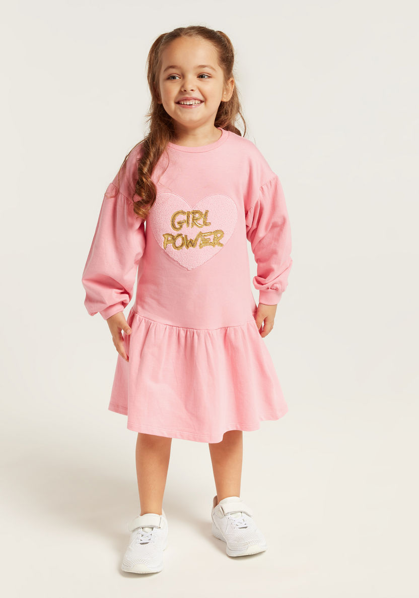 Sanrio Hello Kitty Drop Waist Dress with Round Neck and Long Sleeves-Dresses%2C Gowns and Frocks-image-1