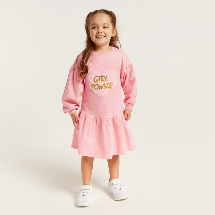 Sanrio Hello Kitty Drop Waist Dress with Round Neck and Long Sleeves