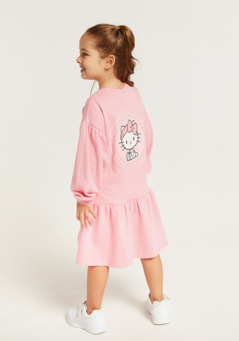 Sanrio Hello Kitty Drop Waist Dress with Round Neck and Long Sleeves-Dresses%2C Gowns and Frocks-image-3