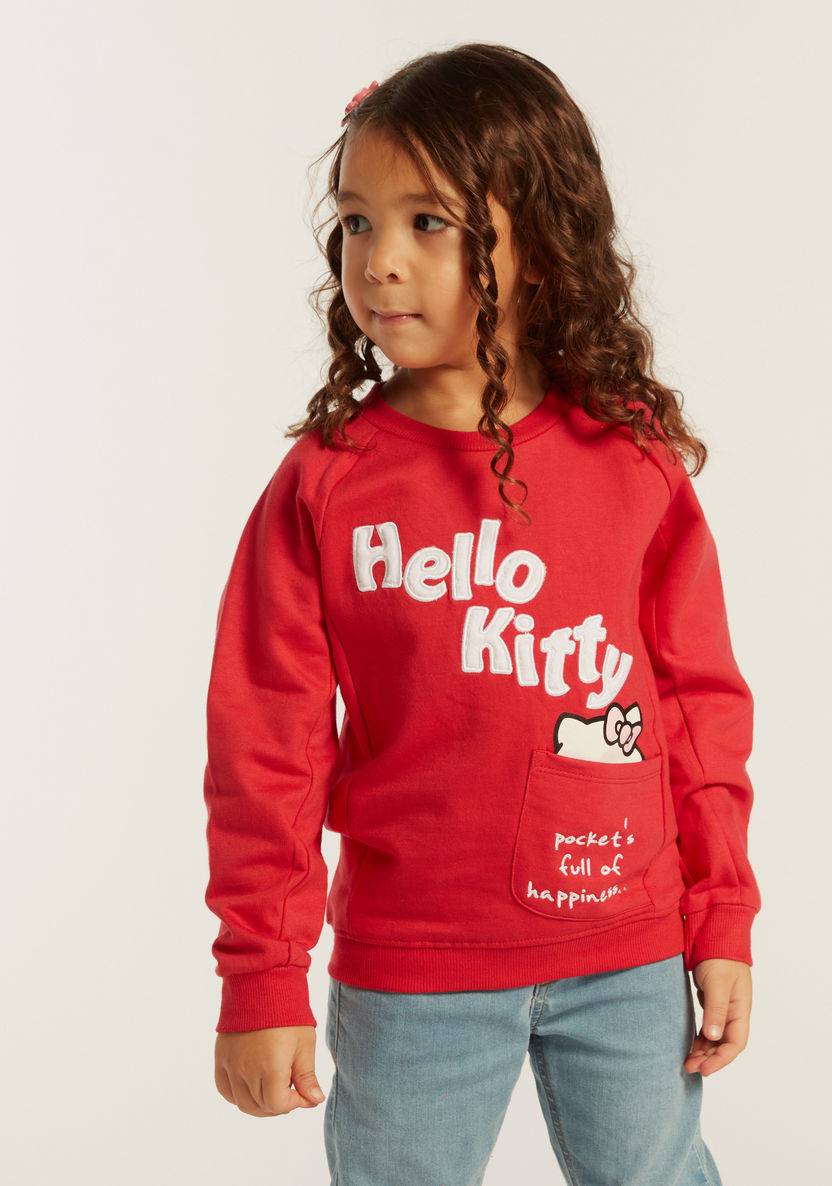 Sanrio Hello Kitty Print Sweatshirt with Long Sleeves and Pocket-Sweatshirts-image-1