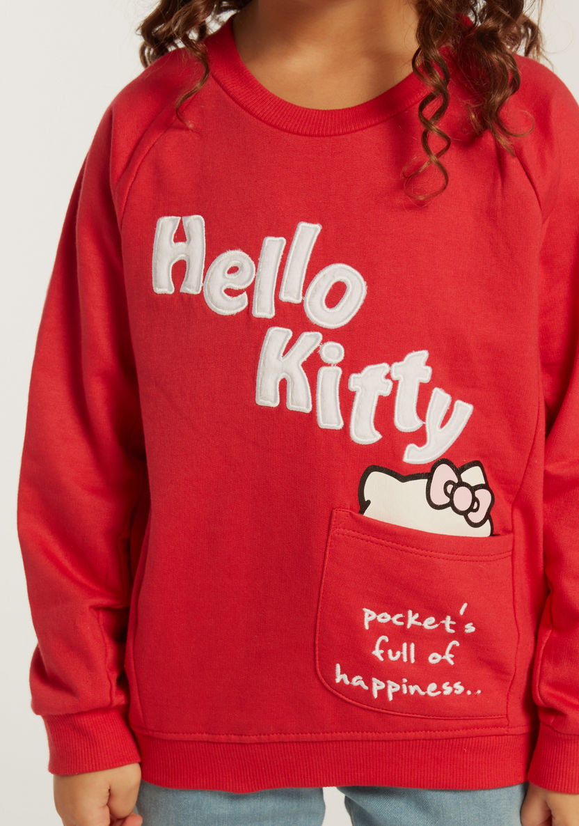 Sanrio Hello Kitty Print Sweatshirt with Long Sleeves and Pocket-Sweatshirts-image-2