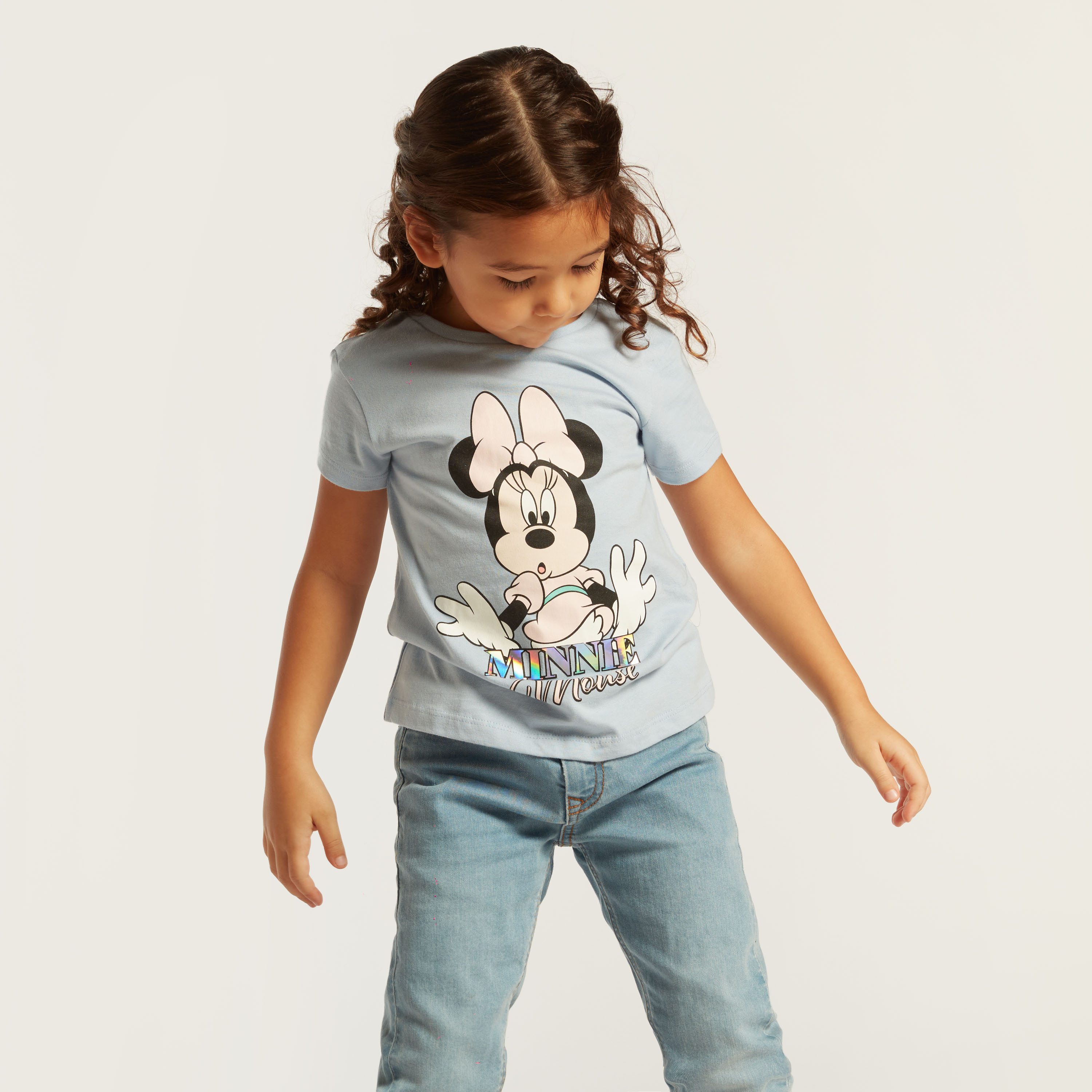 Disney Minnie Mouse Print T-shirt with Short Sleeves-girls-clothing-schoolwear-tshirts-image-2