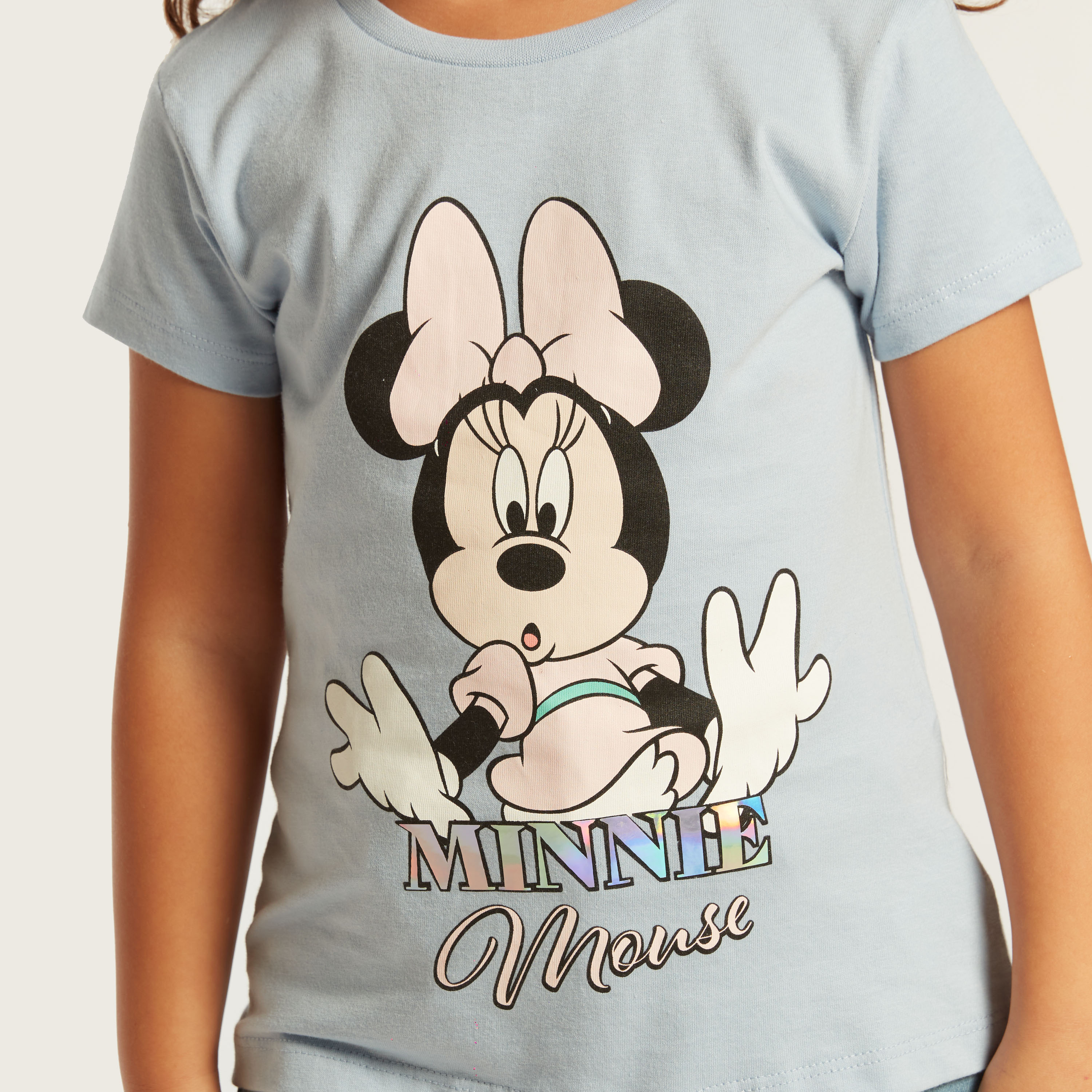 Disney Minnie Mouse Print T-shirt with Short Sleeves-girls-clothing-schoolwear-tshirts-image-3