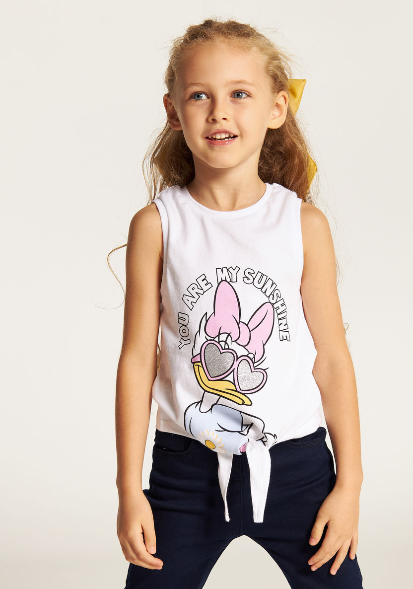 Disney Daisy Duck Print Sleeveless T-shirt with Knot Detail-T Shirts-image-0