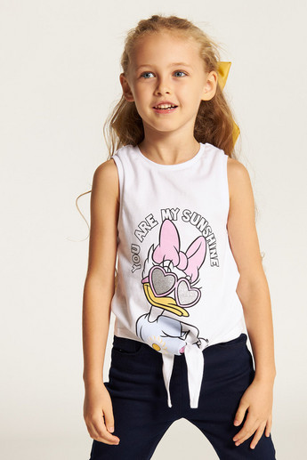 Disney Daisy Duck Print Sleeveless T-shirt with Knot Detail