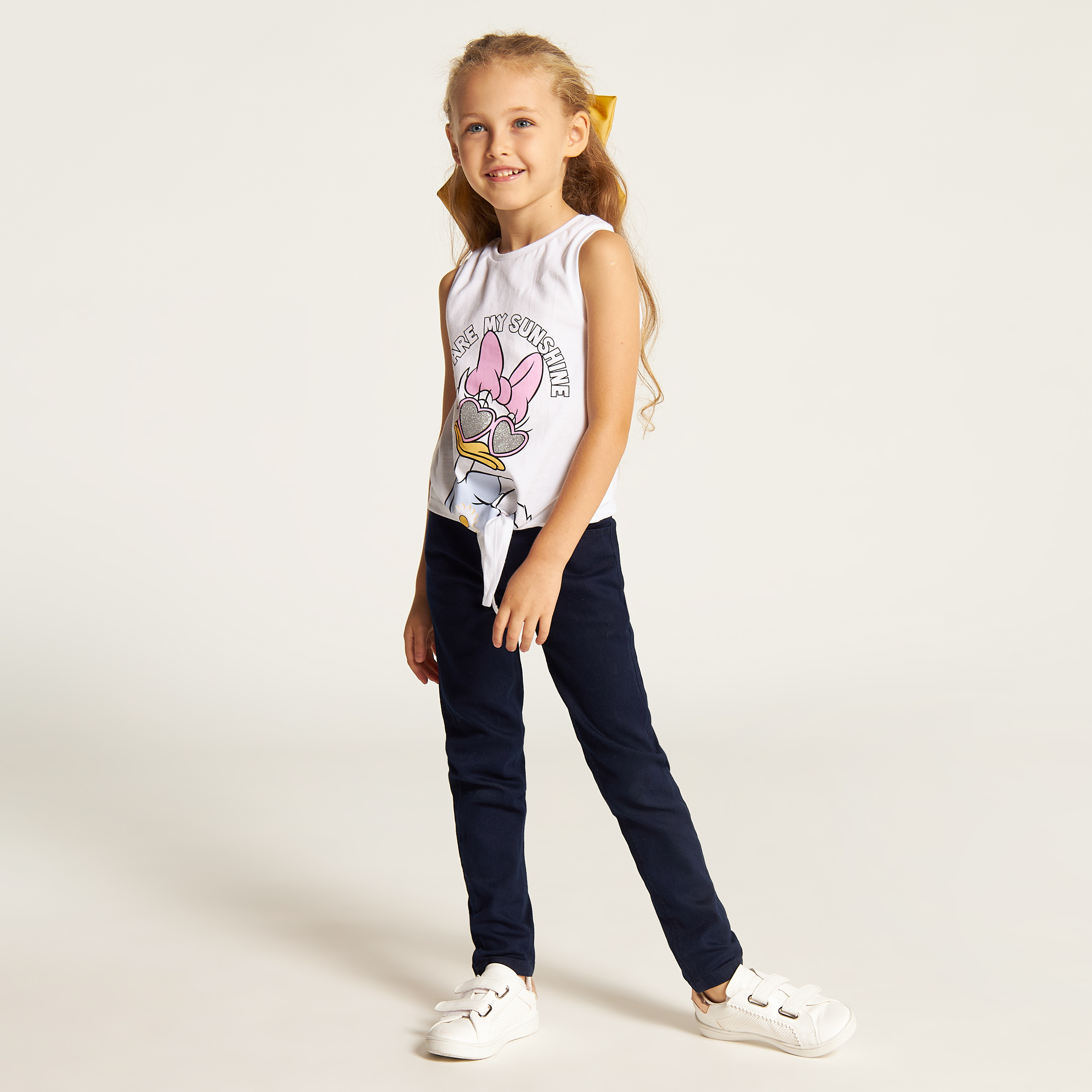 Disney Daisy Duck Print Sleeveless T-shirt with Knot Detail-girls-clothing-tshirts-image-2