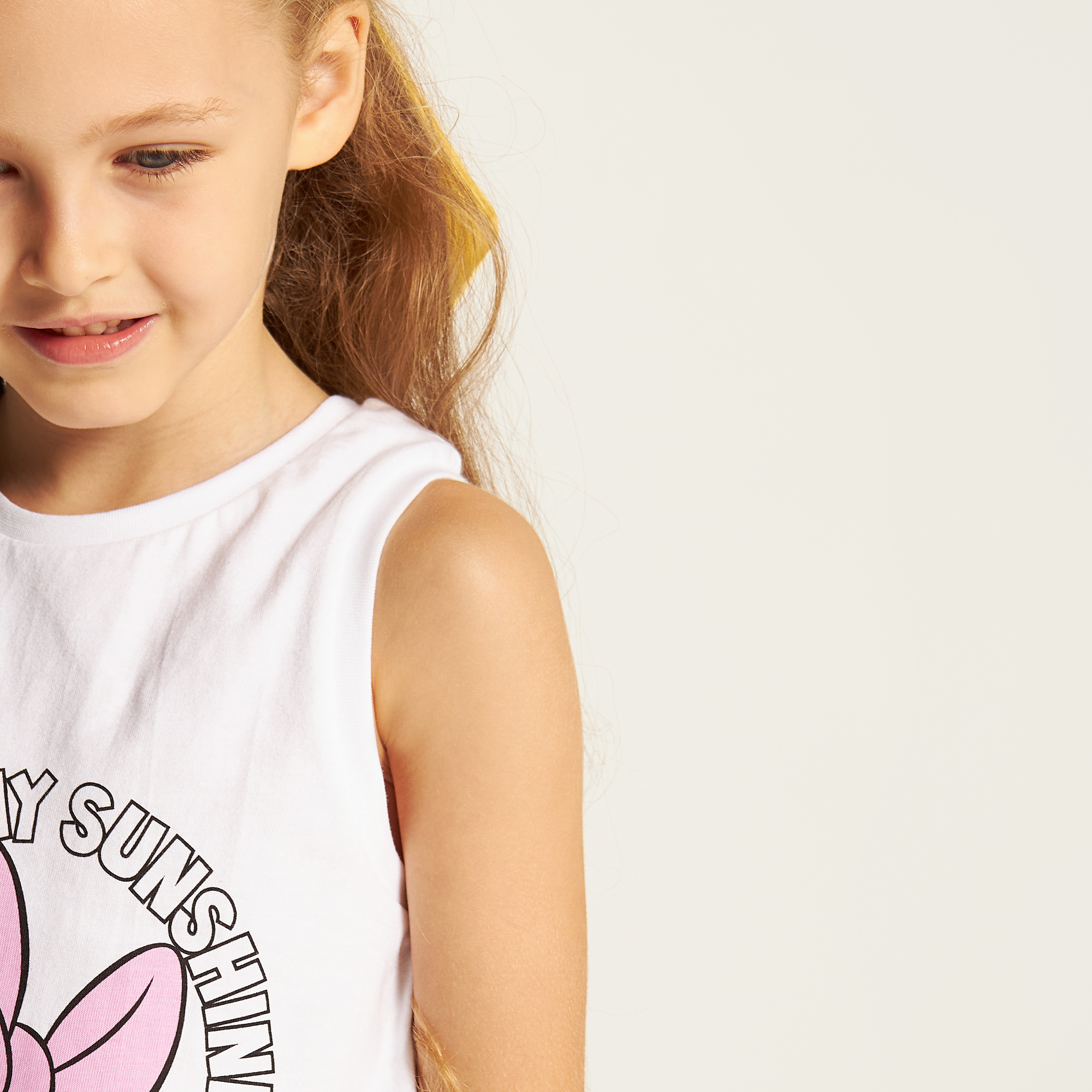 Disney Daisy Duck Print Sleeveless T-shirt with Knot Detail-girls-clothing-tshirts-image-3