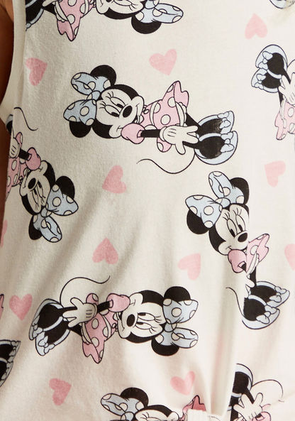 Disney Minnie Mouse Print Sleeves T-shirt with Crew Neck