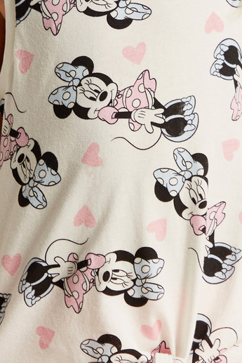 Disney Minnie Mouse Print Sleeves T-shirt with Crew Neck