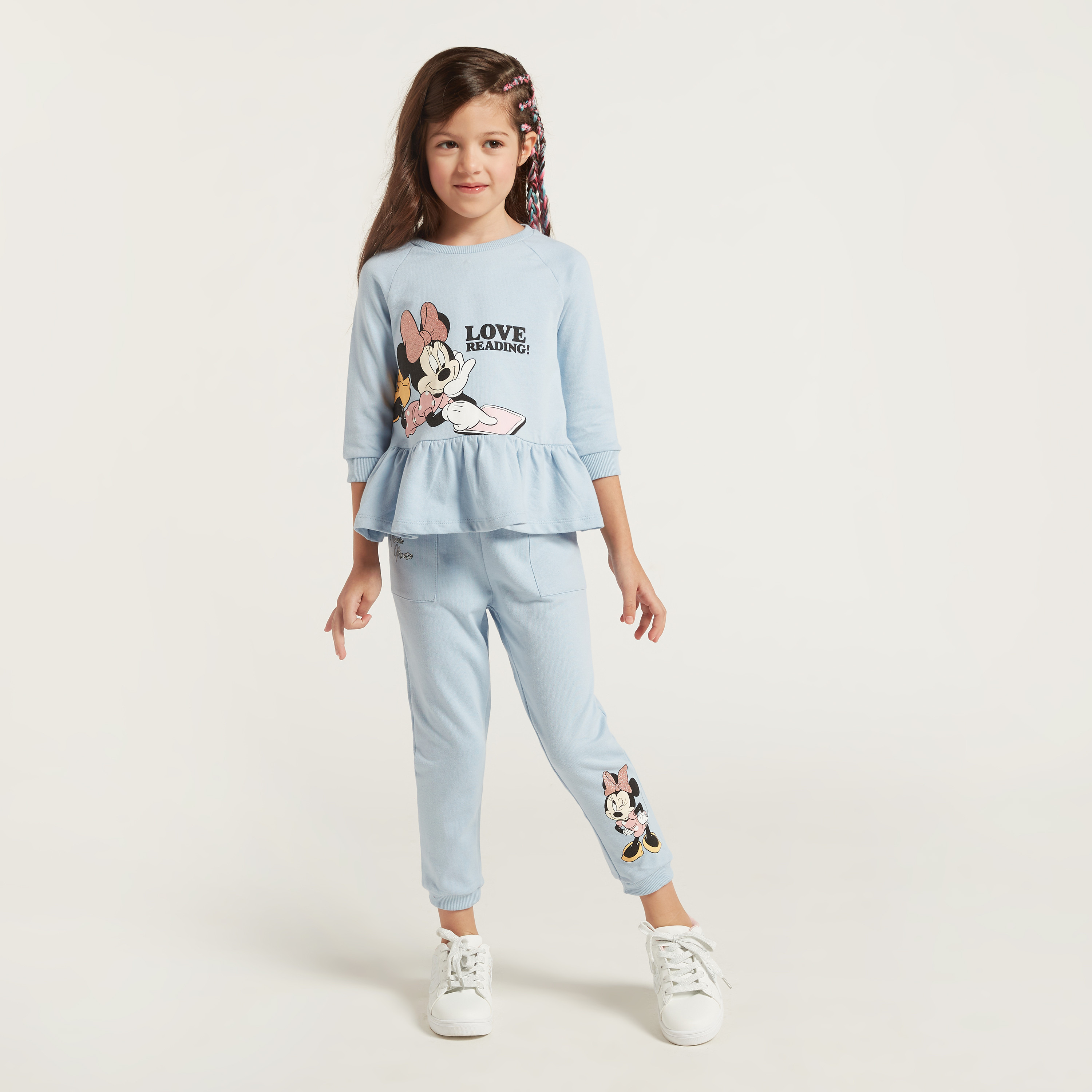 طقم بنطلون رياضي وبلوزة بخصر كشكش وطبعات ميني ماوس-baby-girls-clothing-setsandcoords-image-4