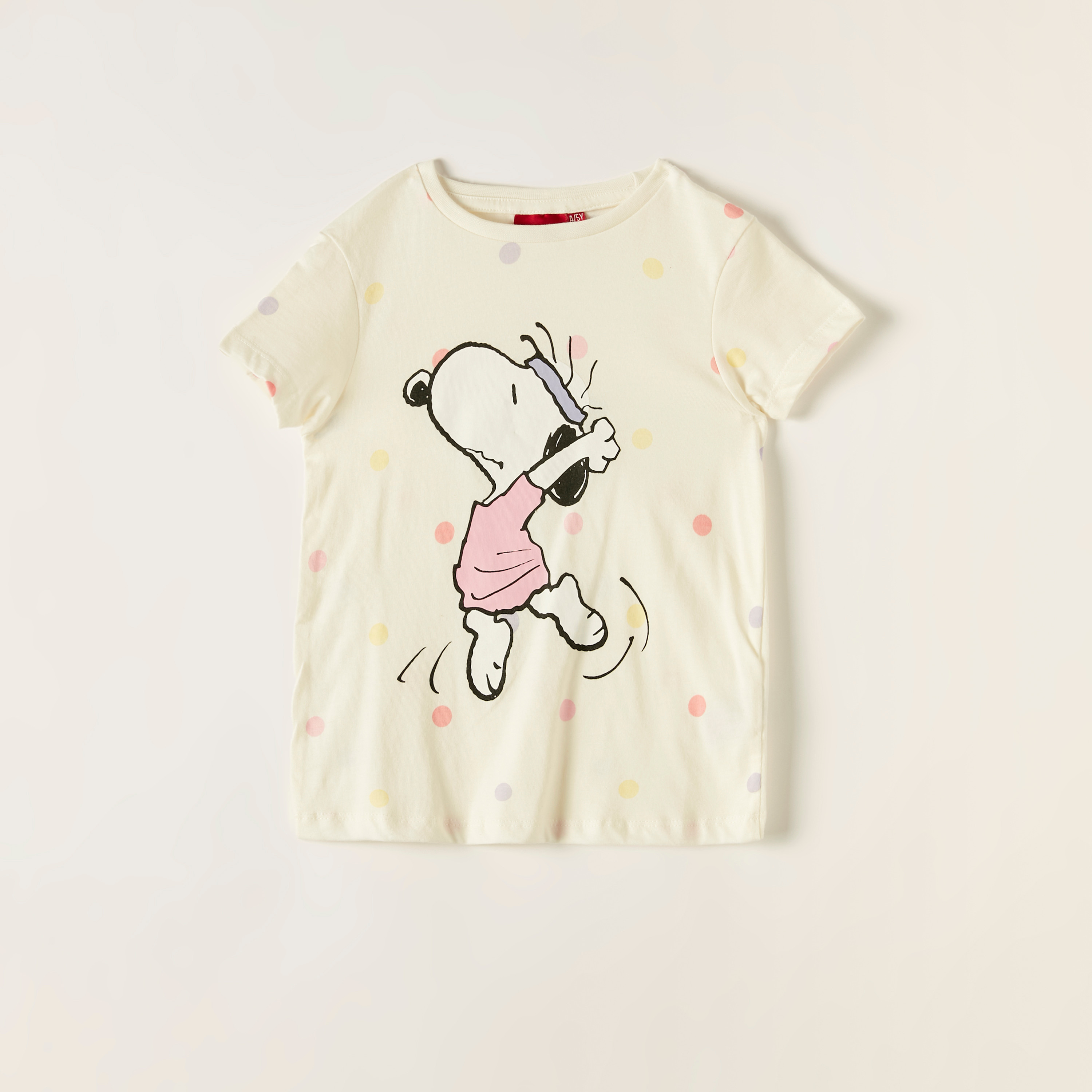 Snoopy Dog Print Round Neck T-shirt with Short Sleeves-girls-clothing-tshirts-image-1