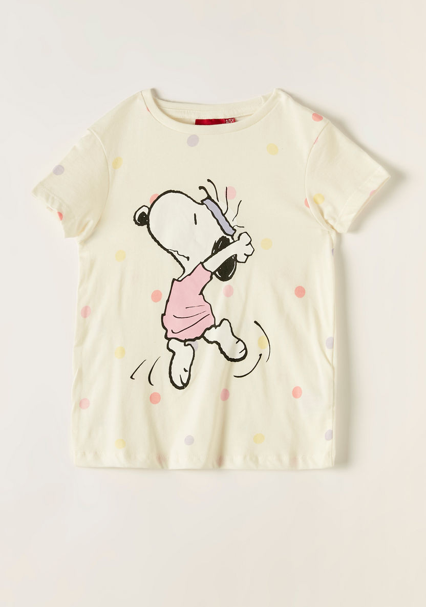 Snoopy Dog Print Round Neck T-shirt with Short Sleeves-T Shirts-image-0