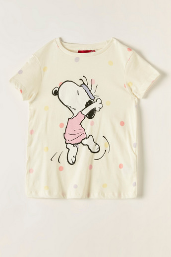 Snoopy Dog Print Round Neck T-shirt with Short Sleeves