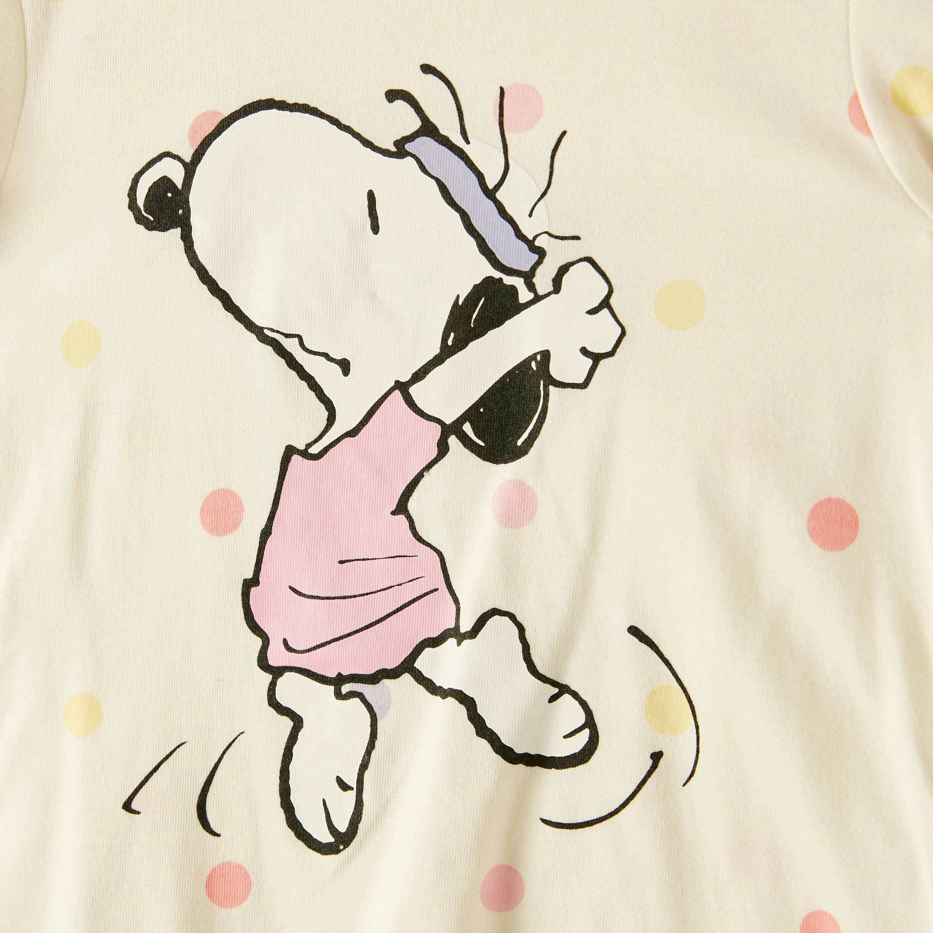 Snoopy Dog Print Round Neck T-shirt with Short Sleeves-girls-clothing-tshirts-image-2