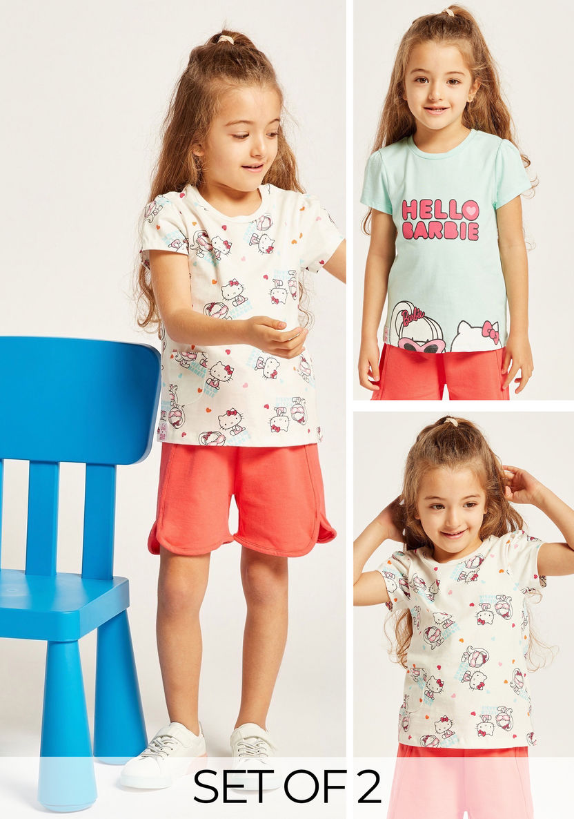 Sanrio Hello Kitty Print T-shirt with Short Sleeves - Set of 2-T Shirts-image-0